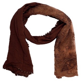 Cotton Half Net Stole- Brown